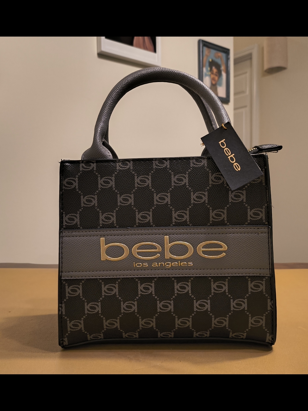 ​NWT Bebe Serena Monogram Top Handle Crossbody Bag - Black/Grey